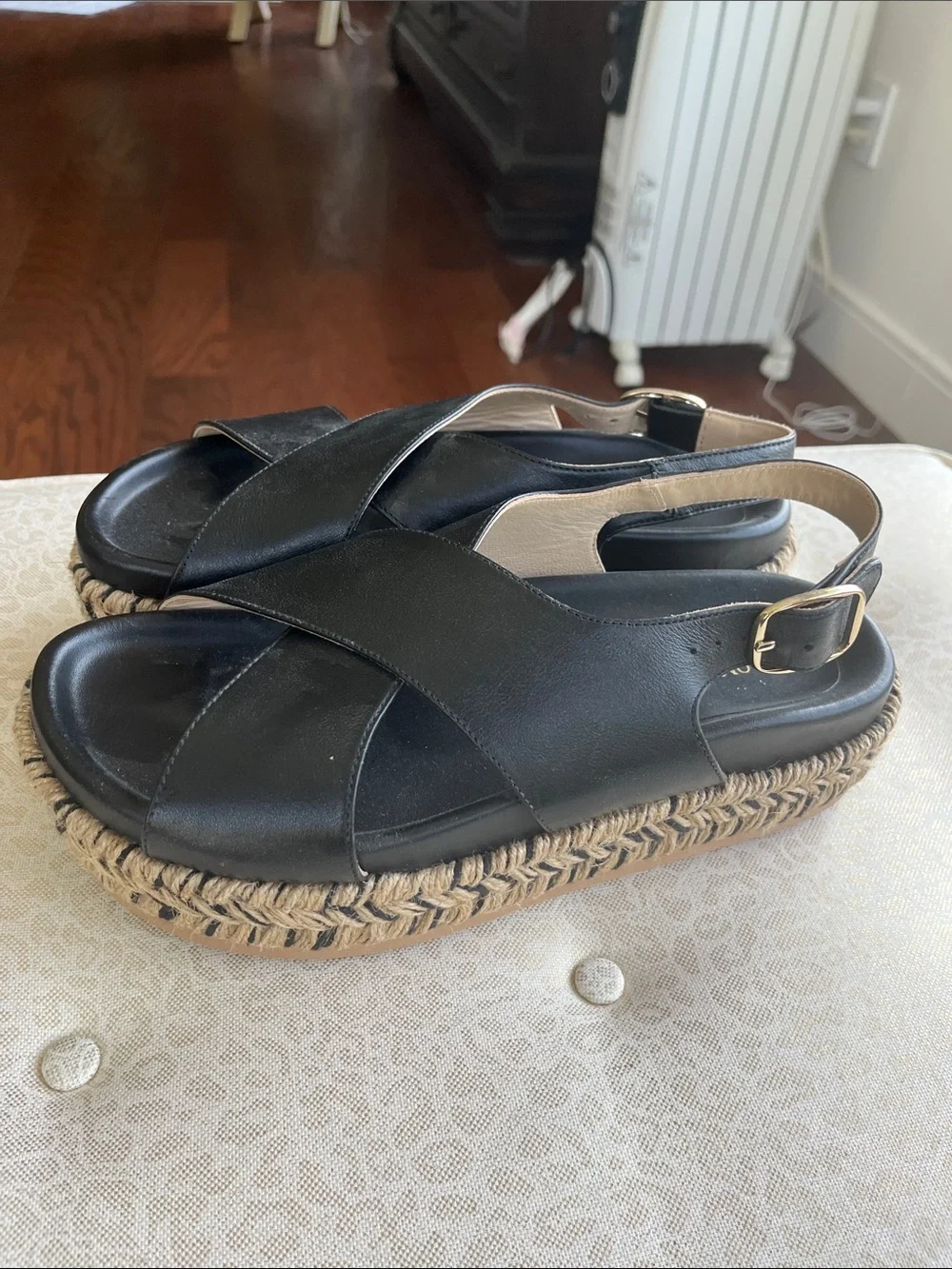 Paloma Barceló Black Leather Espadrille Platform Sandals